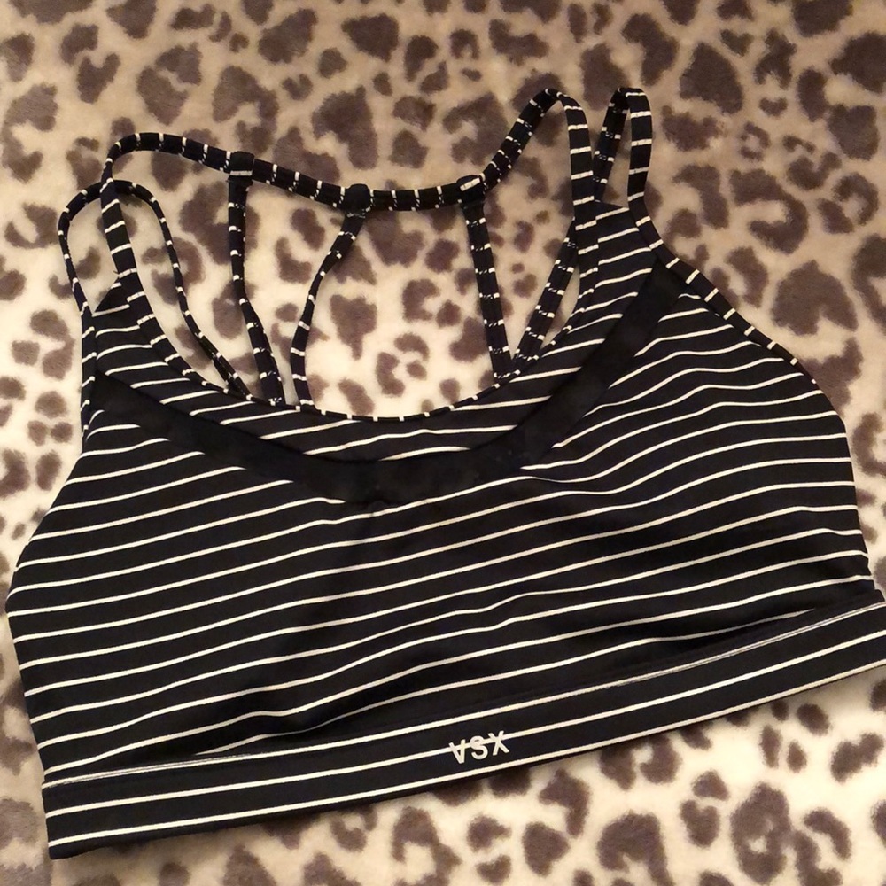 Victoria’s Secret Sport Bralette Strappy Back in Black White Stripe Size Small